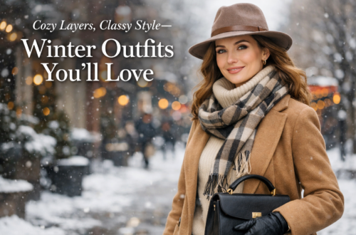 Cozy layered winter outfit with a classy camel coat and scarf, featured fashion image.